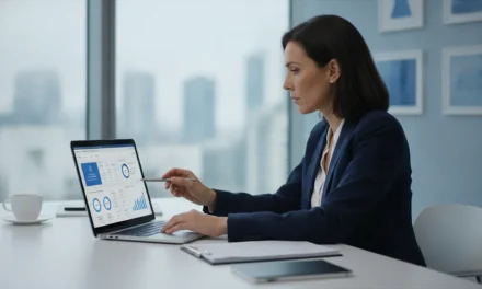 Dirigeant d'entreprise devant le portail finance.gouv.fr, documents fiscaux et calculatrice sur bureau professionnel