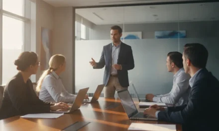 Équipe en formation professionnelle dans une salle de réunion moderne en entreprise