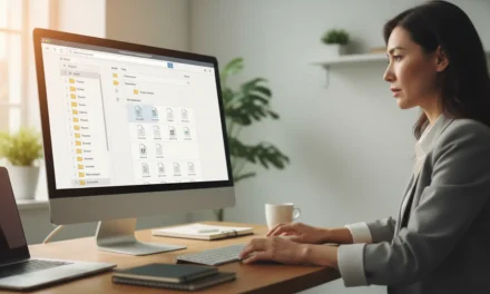 Logiciel GED ouvert sur écran d'ordinateur, interface d'archivage documentaire professionnel en entreprise